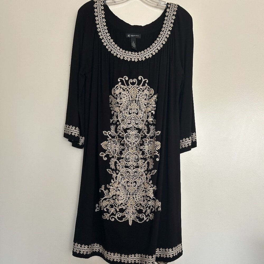 Black rayon Indian style tunic with white embroidery